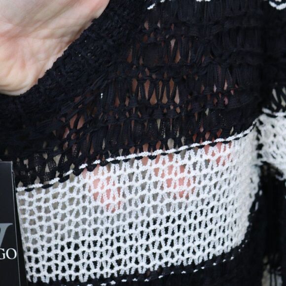 Vertigo Black & White Stripe Loose Open Knit Tunic Sweater Size M New - Picture 4 of 6